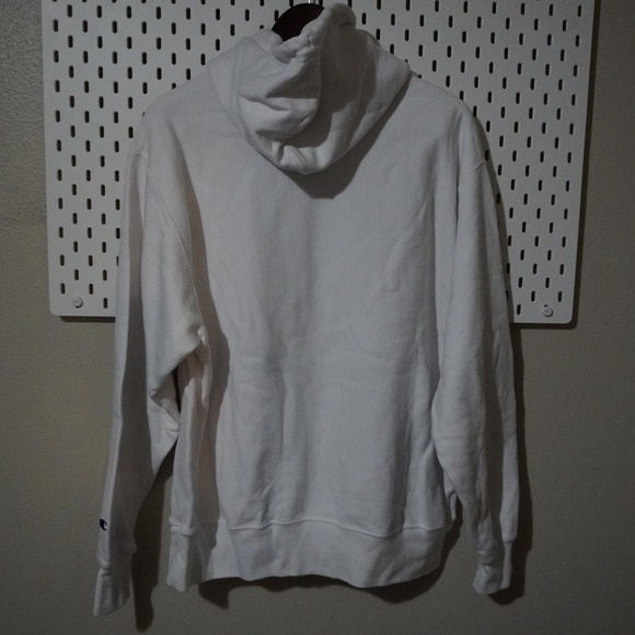 Champion Reverse Weave Hoodie Sweatshirt Blue‎ Yellow Logo White Mens Large - Picture 2 of 9